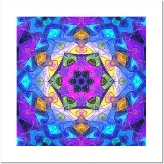 Mosaic Mandala Flower Purple Blue and Yellow Wall Art by WormholeOrbital